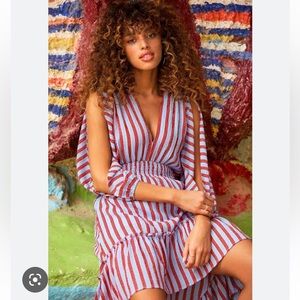 Red and Light Blue Striped High-Low Dress